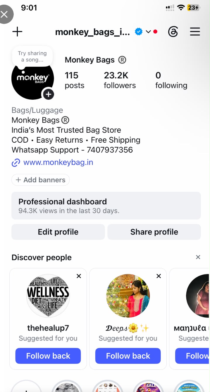 Monkey Bags Instagram account status